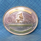 Cowboy Calf Roping Trophy Belt Buckle Lrg Rodeo Vtg Justin Silver Mexico  qrt943