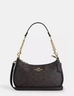 Coach Brown Signature Logo Shoulder Bag Zip Gold Chain Strap Cherry Charm