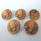 5 Button Flower Foliage Brass Stamped Tinted Vintage Set