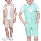Boys Plaid Vest Shirt - With Bowtie Formal Suit Set Toddler Summer Wear Set 4pcs