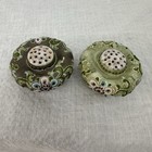 Rare Nippon Moriage Greenfloral Salt Pepper Melon Shaker Self Contain Never Lids