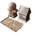 Ceramic 3pc Gingerbread Cookie Jars And Tray Set Holiday Christmas Theme Decor