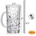 Set Of 6 Glass Beer Mug  18 Oz Large Beer Glasses With Handle Straw  Solid Cl   