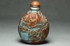 Chinese Old Beijing Glass Flowers Birds Double-sided Engraving Snuff Bottles
