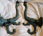 Pair Antique Cast Iron Koi Fish Hat Coat Hooks