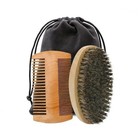 Men   s Beard Brush   Comb Kit Boar Bristle Wooden Beard Grooming Set