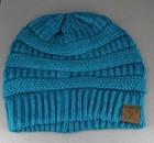Teal Ski Hat Chunky Thick Ribbed Knit Slouch Cap Beanie Winter Crochet Hat