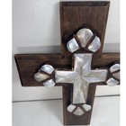 Wood Wall Cross Silver Accent Religious Decor Rustic Home Altar Art