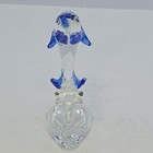Hand Blown Glass Dolphin With Waves  Clear Glass W  Blue Accents 3   h X 3 w Swim