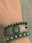Early Antique Native American Navajo Thunderbird Turquoise Ingot Silver Bracelet