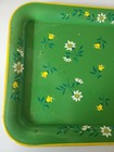 Rare Vintage Mid Century Green Floral 17 5  Metal Dinner Tray Retro 1970 Kitschy