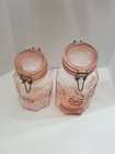 Pair Of Vintage Pink Glass Hinged Top Storage Jar Canisters Made In Italy