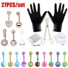 27 Pcs Professional Body Piercing Tool Kit 14g Belly Button Rings Needles Set