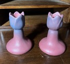 Pair Of Vintage C1930-40 Van Briggle Tulip Pattern Mulberry Glaze Candle Holders