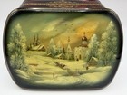 Vintage Hand-painted Russian Fedoskino Lacquer Box Winter Troika Scene Signed