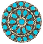 Vtg  Sterling Silver Bright Blue Petti Point Snake Eye Turquoise 1  Brooch Pin