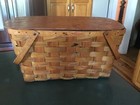 Antique Wooden Large Rustic Picnic Basket Early To Mid 1900 s 11    Tall  20    Wide