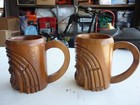 Vintage Wood Mug Hand Carved Tribal Tiki Head Hawaii Set Of 2 Polynesian