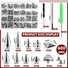 600 Piece Studs Spikes Rivets Kit 10 Sizes For Clothing Leather Crafts Diy Metal