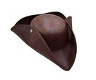 Adult Brown Distressed Wrinkle Leather Carribean Tricorn Pirate Hat Costume