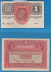 Two Austria Notes 1916 One Krone And 1917 Two Krone Uncirculated Notes
