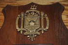 United States Naval Academy Brass Crest On Wooden Shield Historical Sailing 1983