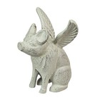 Set Of 2 Cast Iron Distressed White Flying Pig Bookends Home Shelf Decor
