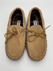 Minnetonka Men s Leather Moccasin Slippers Fabric Lined Size 12 Tan  41241 Nwob
