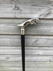 Vintage Antique Wooden Walking Stick Silver Brass Handle Jaguar Walking Cane