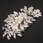 Wedding Bridal Rhinestone Pearls Hair Comb Silver Flowers Leaves Bride Hairpiece