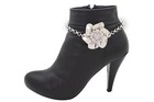 Women Silver Metal Boot Chain Western Shoe Bracelet Anklet Big Rose Flower Charm