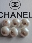 Chanel Square Design 2 5 Cm  25mm  Xl Buttons Set Of 6 White And Gold Logo