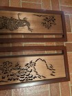  2  Antique Chinese Japanese Hand Carved Wood Wall Panels Art Peacock 52    X 14   