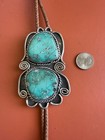 Huge Native American Sterling Silver Turquoise Bolo Tie   4 2  Inch