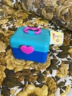 Vintage Blue Teal Retro Plastic Cosmetic Box Travel Organizer Heart Latch New