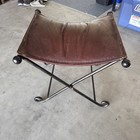 Vintage Antique Leather Saddle Hand Forged Wrought Iron Folding Bench Stool Read
