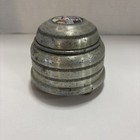 Vintage Aluminum Round Vanity Powder Puff Music Trinket Box Victorian Works