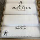 8 Vtg Men s Handkerchiefs White On White Satin Stripes Poly Cotton 16 x16   Usa