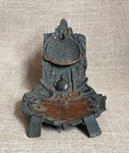 Antique C1870 Victorian Bronze Sculpture Pocket Watch Holder Trinket Tray
