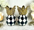 Mackenzie Childs Courtly Check Pineapple Salt   Pepper Shakers Brand New Box