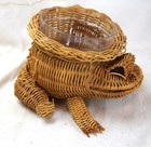 Vintage Wicker Rattan Woven Frog Planter W plastic Insert