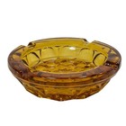 Vintage Mid Century Modern Mcm Heavy Amber Glass Cigar Cigarette Ashtray Round