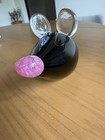 Vintage Hand Blown Black Glass Mouse Signed Pink Nose