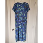 Vintage Blue Floral Maxi Dress With Green Accents