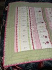 Pottery Barn Kids Crib Quilt Green Pink 32    X 48    Embroidered Floral Stripes