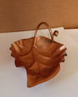 Vintage Mid Century Small 6  Copper Leaf Nut Candy Trinket Dish W loop Handle