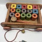 Vtg 1960s Wooden Playskool Wagon Pull Toy With Wood Blocks   Rods - 31 Pieces