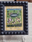 Framed Miniature Indo Persian Hand Painted Deer   Oasis Scene Urdu Script
