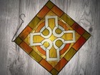 Vintage Crafted Stained Glass Hanging Art Window Panel  Orange 10 5 X 10 5