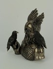 Norse God Odin In Winged Helm With Ravens Statue